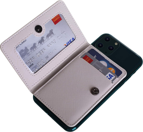 CheapSunday ID Card Holder Leather Phone Wallet Stick On with Stand for Most Cellphones (Beige)