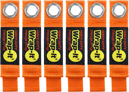 Heavy-Duty Wrap-It Storage Straps 7-inch, 6-Pack Blaze Orange - Garage Organizer and Appliance Cord Holder