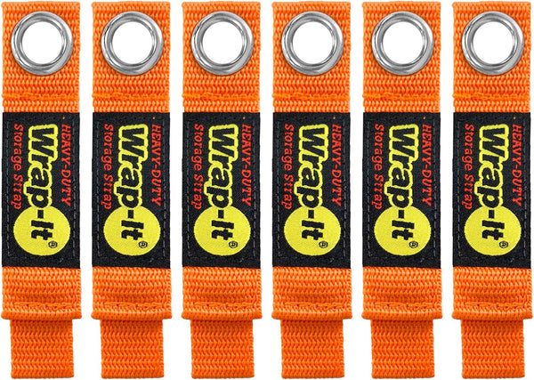 Heavy-Duty Wrap-It Storage Straps 7-inch, 6-Pack Blaze Orange - Garage Organizer and Appliance Cord Holder