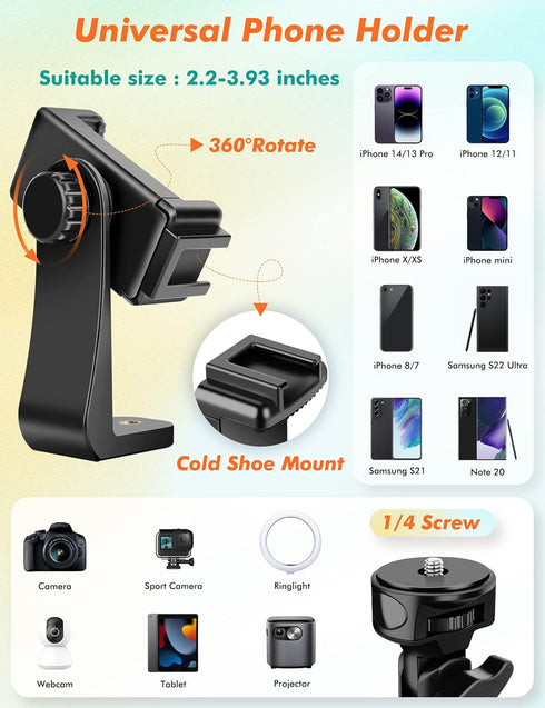 Phone Tripod, 71" Selfie Stick Tripod Stand with Remote, Tall Travel Tripod for Recording Video Selfies, Compatible