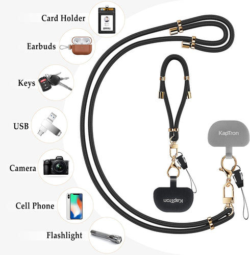 Universal Phone Lanyard with Wrist Strap, Adjustable Crossbody Cell Phone Lanyard Neck Strap with 2 Lobster Clips