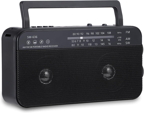 Portable AM FM Shortwave Radio with Bluetooth Speaker, 3X D Cell Batteries or AC Power, Loud Speaker