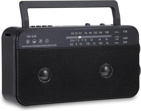 Portable AM FM Shortwave Radio with Bluetooth Speaker, 3X D Cell Batteries or AC Power, Loud Speaker