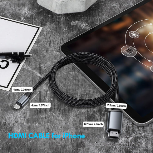 Lightning to HDMI Adapter • HDMI Cable for iPhone to TV • Compatible with iPhone 14, 13, 12, 11 with 1080P HD Display