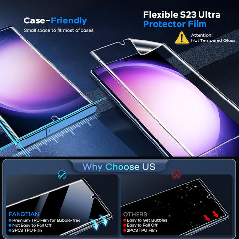 FANGTIAN 3-Pack Screen Protector for Samsung Galaxy S23 Ultra/S22 Ultra - 6.8" Film, Auto Alignment, Easy Install,