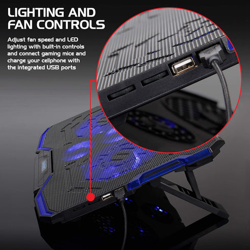 ENHANCE Cryogen Gaming Laptop Cooling Pad - Adjustable Stand for up to 17 inch Computer with 5 Quiet Fans