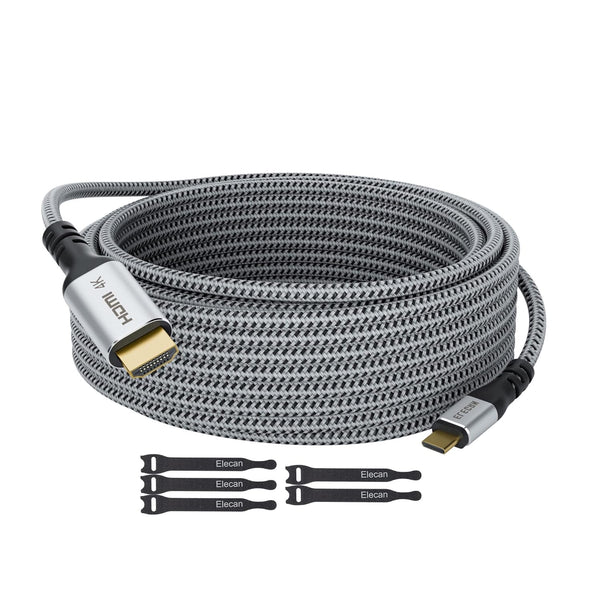 Elecan USB C to HDMI Cable 20 Ft, 4K@60Hz HDR, Gold-Plated Braided