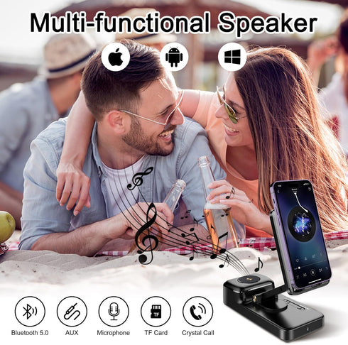 Bluetooth Speaker with Wireless Charging & Phone Stand - HD Surround Sound Speaker, Cool Gadget Gifts for Men Women Dad