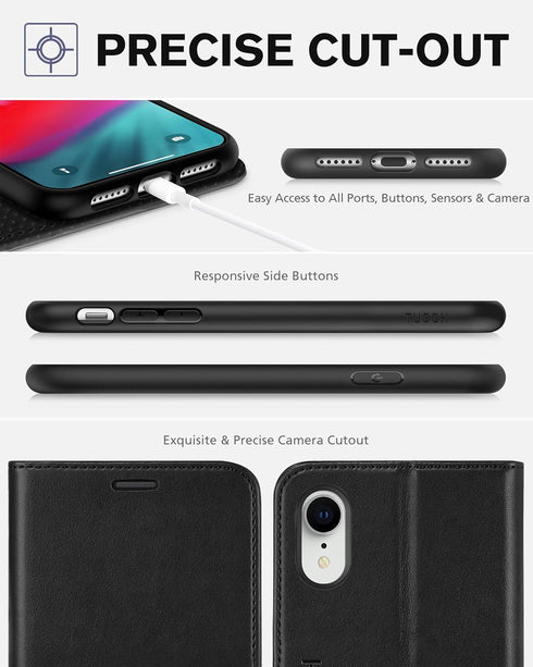 TUCCH Case Wallet for iPhone XR - Kickstand, RFID Blocking, Credit Card Slot, PU Leather Folio Cover, Black