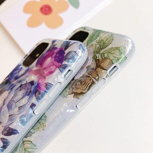 Qokey Compatible iPhone 11 Case, Floral Clear Flower Design with 360 Rotating Ring Stand, Brown Flower