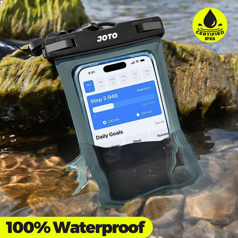 JOTO Universal Waterproof Phone Case for iPhone 16 15 14 13 Plus Pro Max, IPX8 Dry Bag, Grey