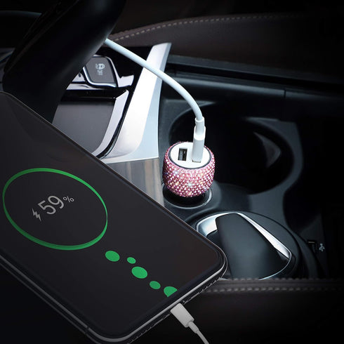 SAVORI Dual USB Car Charger, Bling Bling Rhinestones Crystal Car Adapter for Fast Charging iPhone, iPad, Samsung