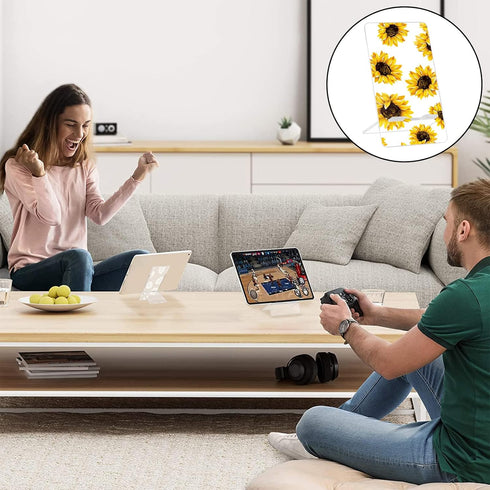 Cute Phone Stand for Desk, Clear Yellow Sunflower Adjustable Holder for All Phones, Tablets, iPhone, Switch, iPad