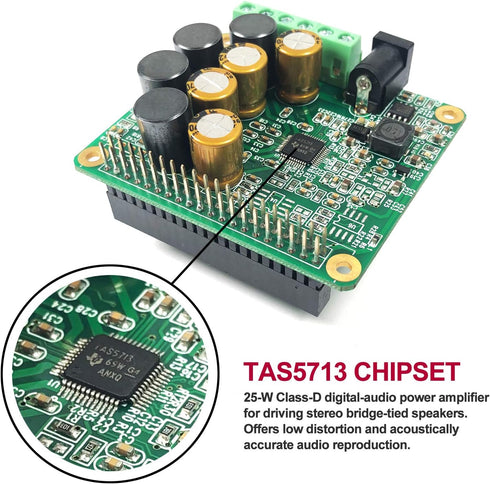 RPI HiFi AMP HAT TAS5713 Amplifier Audio Module, 25W Class-D Power Sound Card Expansion Board for Raspberry Pi