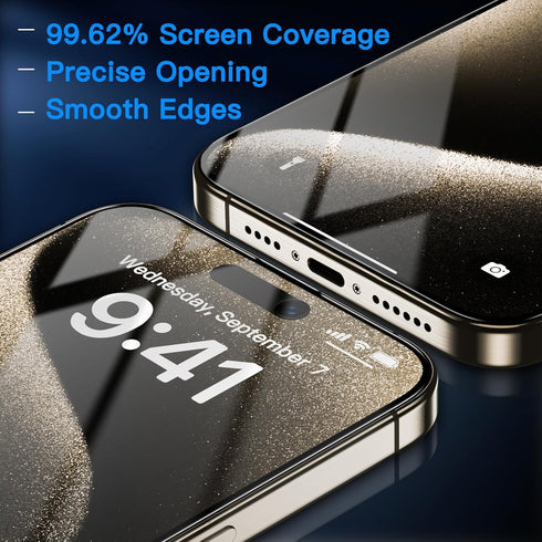 Uyiton Anti-Blue Light Screen Protector for iPhone 15 Pro, Unbreakable Glass, Easy Fit Full Coverage, Scratch