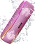 Portable Bluetooth Speaker, IPX7 Waterproof, Colorful Flashing Lights, 24H Playtime, Pink