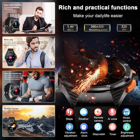 Military Smartwatch for Men, 1.46" Touch Screen Tactical Fitness Tracker with Health Monitoring, 100+ Sport Modes for