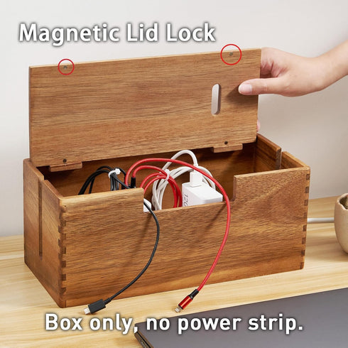 LiTY Acacia Wood Cable Management Box, Wooden Cord Hider & Organizer for Power Strip, Electrical Hiding, TV Wires, Desk