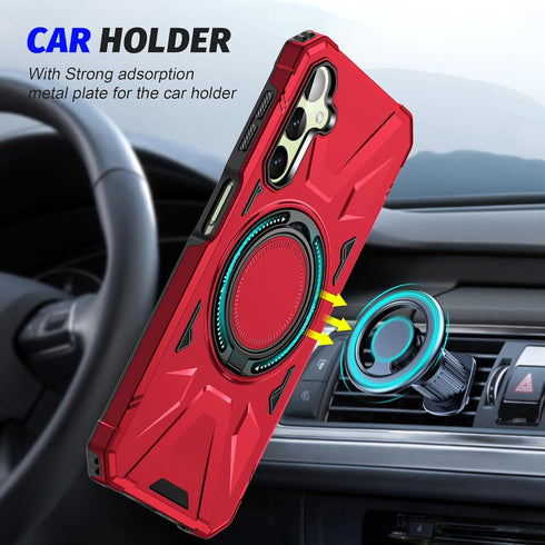 Red Galaxy A15 5G Phone Case: Dual Layer Heavy Duty Protection, Screen Protector, 360° Ring Holder, Camera Lens