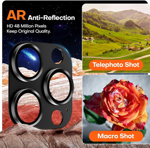 2 Pack Black Titanium Camera Lens Protector for iPhone 15 Pro Max/Pro & 14 Pro Max/Pro, Aluminum Alloy Sapphire Glass.