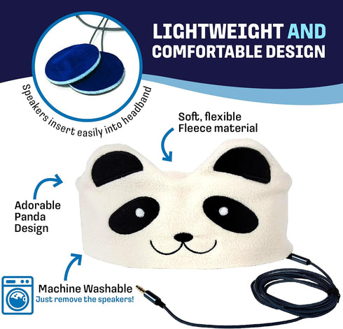 CozyPhones Ivory Panda Over Ear Headband Headphones - Kids Volume Limited, Thin Speakers & Soft Fleece Design.