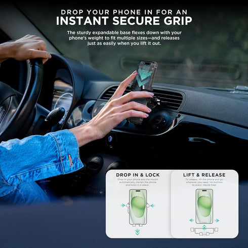 iHome Setup, Metallic Gravity Air Vent Phone Mount, Wide Compatibility, Effortless Secure Grip