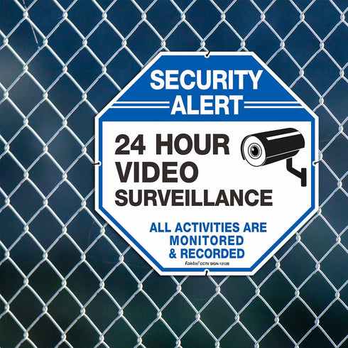 Video Surveillance Sign, 12x12 Security Alert Metal Sign for 24 Hour Video Surveillance, All Activities Monitored