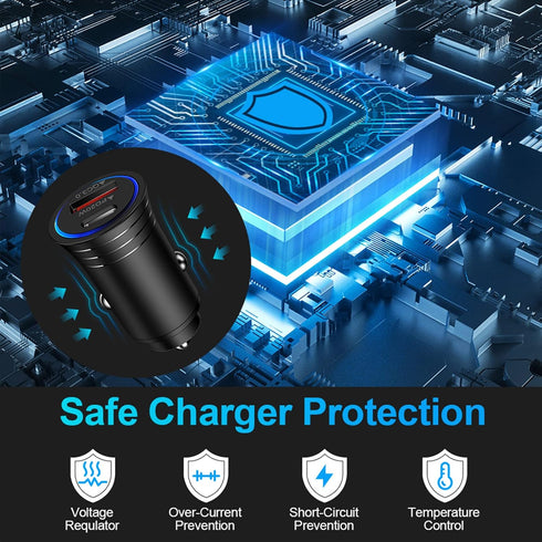 USB C Car Charger, 38W Fast Charge Adapter PD&QC 3.0 Dual Port Cigarette Lighter USB Plug for iPhone 15 14 13 12 11 Pro