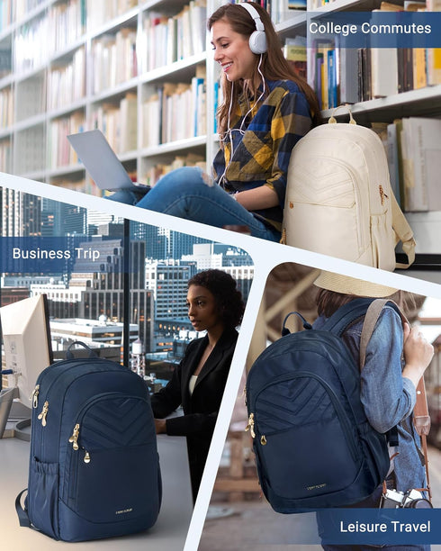 LIGHT FLIGHT Travel Backpack for Women, 15.6" Laptop Backpack, Water Resistant, Large Capacity, Black