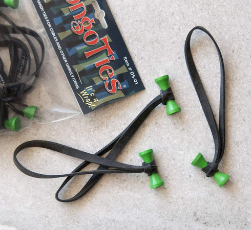 GREEN & BLACK "Tree Frog" Bongo Ties, 10 Pack "Style-D", Professional Cable Ties Made of Natural Rubber and Bamboo
