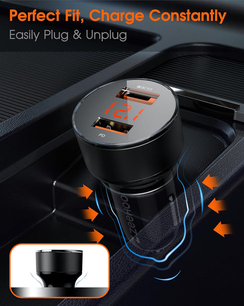 ZeeHoo USB C Car Charger Adapter, QC 3.0 & PD Dual Port 45W Fast Charging for iPhone 14/13/12/11 Pro Max, Samsung Galaxy