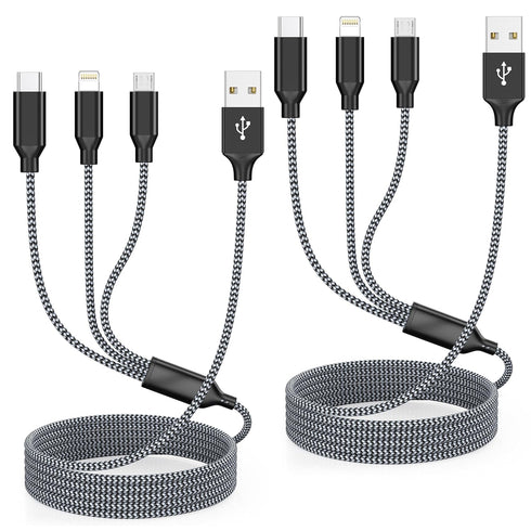 Multi Charging Cord 4ft, 2Pack Nylon Braided Apple MFi Certified iPhone Charger, 3 in 1 Lightning Cable