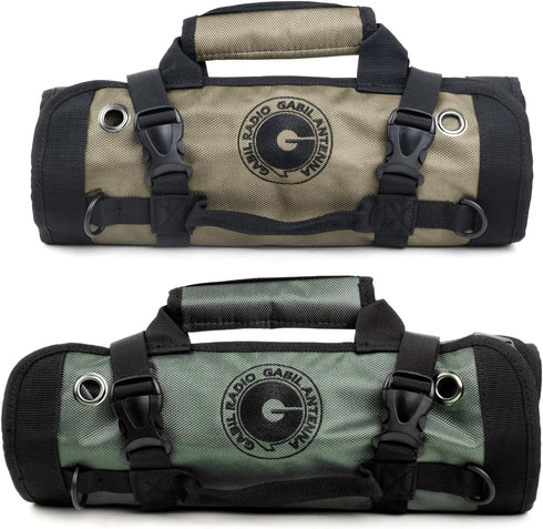 GR-ARB01 (Brown) Versatile Antenna Roll Bag, 1680D Oxford Cloth, Modular Velcro Pockets, Portable Tool Organizer for