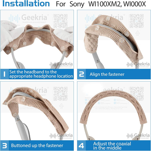 Geekria 2PCS in-Ear Knit Fabric Headband Cover for Sony WI-1000XM2, WI-1000X, WI-C400 Bluetooth Headset (Light Brown)