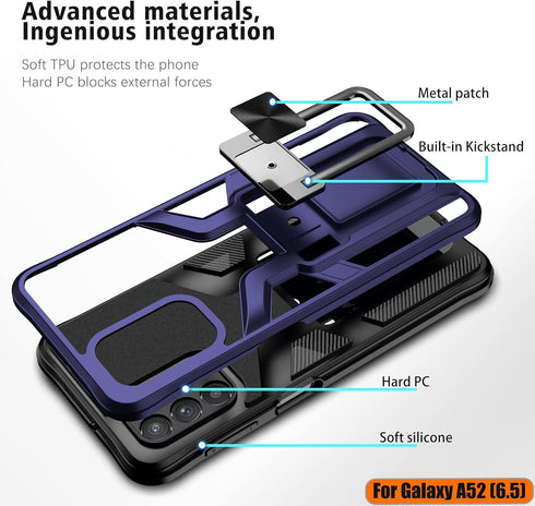 LMDAMZ Heavy Duty Military Grade Shockproof Kickstand Case for Samsung Galaxy A52(5G) (Blue), Double Protection (TPU+PC)