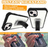 Scooch Wingman Case for iPhone 15 Plus with Stand, Military Grade Drop Protection, Pop-Out Kickstand - Tuxedo Clear