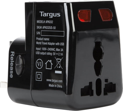Targus World Travel Power Adapter with Dual USB Charging Ports for Laptop, Phone, Tablet