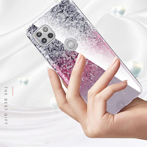BAISRKE Moto G 5G Case, Motorola One 5G Ace Glitter Sparkle Shockproof Clear Hard Back Cover - Pink