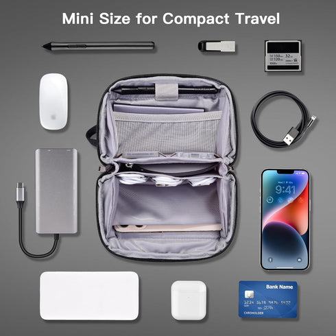 DDgro Travel Organizer Mini Pouch, Small Accessories Case for Cable/Charger & Tech Essentials (Black-Mini)