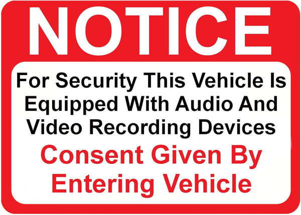 Notice Vehicle is Equipped with Audio and Video Recording Devices Sticker, 4 Pack, Indoor & Outdoor Use