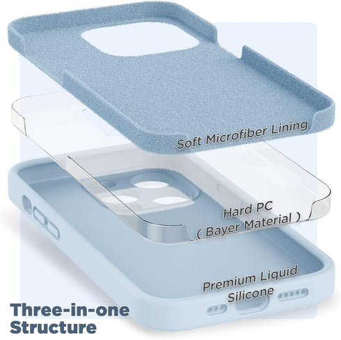 SURPHY iPhone 14 Pro Max Case with Screen Protector, Liquid Silicone Phone Case, Cloud Blue, with Camera Protection