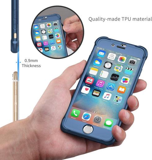 ORETECH iPhone 8 Plus/7 Plus Case with 2 Pack 9H Tempered Glass Screen Protector, 360° Full Body Hard PC Silicone - Blue
