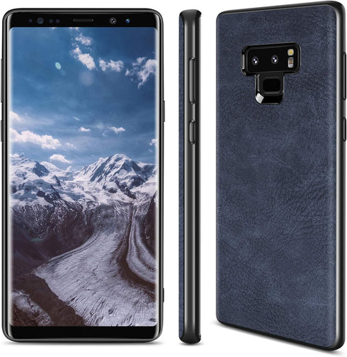 SALAWAT Compatible Galaxy Note 9 Case Slim PU Leather Vintage Shockproof Cover, Lightweight TPU Bumper (Blue)