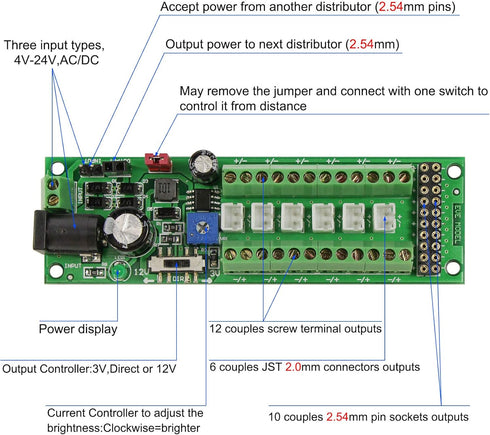 Evemodel PCB012 Power Distribution Board Self-Adapt Distributor HO N O LED Street Light Hub DC AC Voltage Train Power