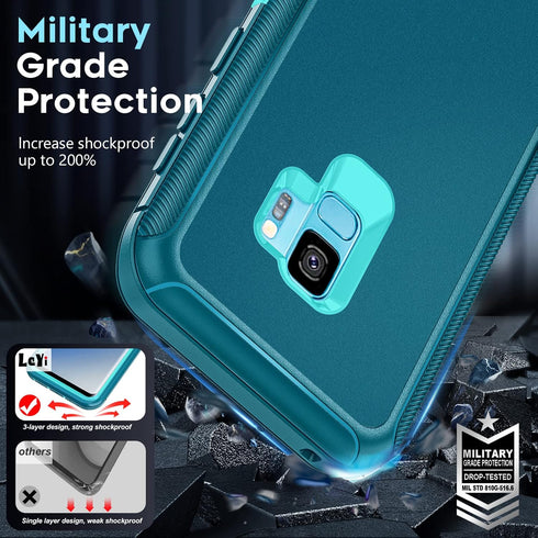 LeYi Compatible for Galaxy S9 Case, 3 in 1 Full Body Shockproof Rubber Dustproof Rugged Defender Protection Case (Teal