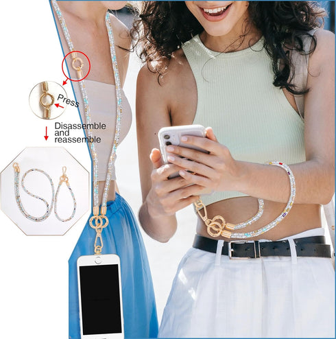 FUAHXYES Crystal Phone Strap Crossbody Rhinestone Anti Theft Layered Strap Crossbody Gold Metal Buckles Cell Phone Neck