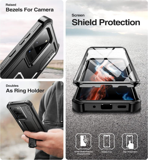 Dexnor Full Body Case for Samsung Galaxy S20 Ultra, Built-in Screen Protector and Kickstand, Heavy Duty Military Grade