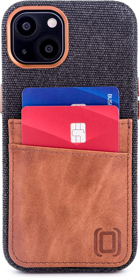 Dockem 13 2 M2F 6.1" Fabric Card Case for iPhone with Built-in Metal Plate for Magnetic Mounting, Stitched-on Genuine