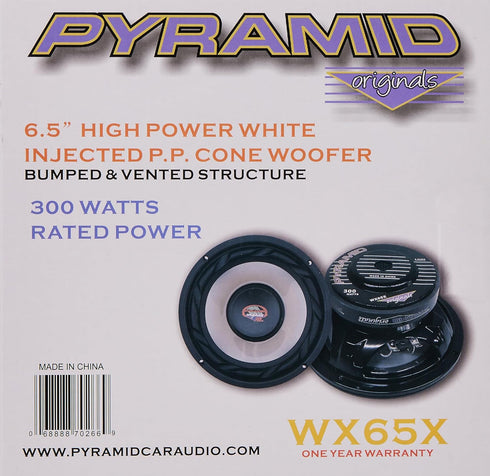 Pyramid 6.5 Inch Car Woofer Speaker - 300 Watt High Powered White Injected Polypropylene Cone Car Audio Sound Component Speaker System w/ High-Temperature Kapton Voice Coil, 4 Ohm, 40oz Magnet - WX65X
