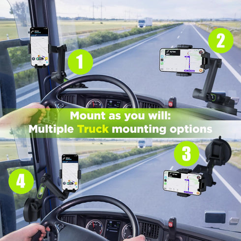 Truckules 16.9 inch Cell Phone Mount for Truck Phone Holder for Truck Drivers - Heavy Duty Suction Cup + Dashboard Pad